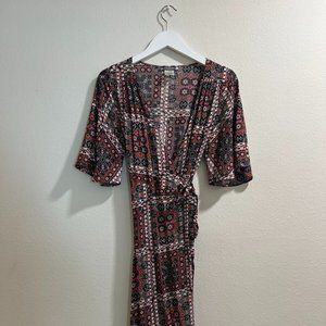 Earthbound Trading Deep V Wrap Maxi Dress